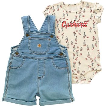 Girls' 2-Piece Short Sleeve Floral Bodysuit & Denim Shortall Set (Infant)