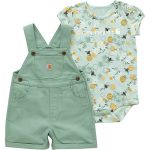 Girls'  2-Piece Short Sleeve Bee Bodysuit & Canvas Shortall Set (Infant)