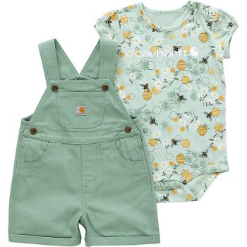 Girls'  2-Piece Short Sleeve Bee Bodysuit & Canvas Shortall Set (Infant)